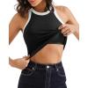 imageSUUKSESS Women Padded Cotton Ribbed Tank Tops 2025 High Neck Racerback Basic TopsBlack With White