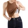 imageSUUKSESS Women Padded Cotton Ribbed Tank Tops 2025 High Neck Racerback Basic TopsCoffee