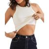 imageSUUKSESS Women Padded Cotton Ribbed Tank Tops 2025 High Neck Racerback Basic TopsCream White
