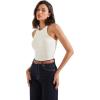 imageSUUKSESS Women Padded Cotton Ribbed Tank Tops 2025 High Neck Racerback Basic TopsCream White