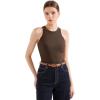 imageSUUKSESS Women Padded Cotton Ribbed Tank Tops 2025 High Neck Racerback Basic TopsDark Brown