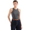 imageSUUKSESS Women Padded Cotton Ribbed Tank Tops 2025 High Neck Racerback Basic TopsDark Grey