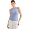 imageSUUKSESS Women Padded Cotton Ribbed Tank Tops 2025 High Neck Racerback Basic TopsLight Blue