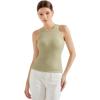 imageSUUKSESS Women Padded Cotton Ribbed Tank Tops 2025 High Neck Racerback Basic TopsLight Green