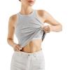 imageSUUKSESS Women Padded Cotton Ribbed Tank Tops 2025 High Neck Racerback Basic TopsLight Grey