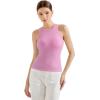imageSUUKSESS Women Padded Cotton Ribbed Tank Tops 2025 High Neck Racerback Basic TopsPink