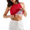 imageSUUKSESS Women Padded Cotton Ribbed Tank Tops 2025 High Neck Racerback Basic TopsRed