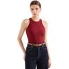imageSUUKSESS Women Padded Cotton Ribbed Tank Tops 2025 High Neck Racerback Basic TopsWine Red