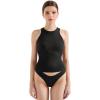imageSUUKSESS Women Padded Cotton Ribbed Tank Tops 2025 High Neck Racerback Basic TopsBlack