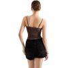 imageSUUKSESS Women Lace Double Lined Camisole Top Spaghetti Strap Going Out Tank TopBrown