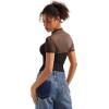 imageSUUKSESS Women Sexy Mesh Sheer Short Sleeve Tops Mock Neck Ruched Going Out ShirtsBlack