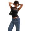 imageSUUKSESS Women Sexy Mesh Sheer Short Sleeve Tops Mock Neck Ruched Going Out ShirtsBlack