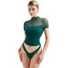 imageSUUKSESS Women Sexy Mesh Sheer Short Sleeve Tops Mock Neck Ruched Going Out ShirtsDark Green