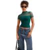 imageSUUKSESS Women Sexy Mesh Sheer Short Sleeve Tops Mock Neck Ruched Going Out ShirtsDark Green