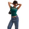 imageSUUKSESS Women Sexy Mesh Sheer Short Sleeve Tops Mock Neck Ruched Going Out ShirtsDark Green