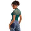 imageSUUKSESS Women Sexy Mesh Sheer Short Sleeve Tops Mock Neck Ruched Going Out ShirtsDark Green