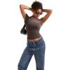 imageSUUKSESS Women Sexy Mesh Sheer Short Sleeve Tops Mock Neck Ruched Going Out ShirtsMocha