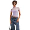 imageSUUKSESS Women Sexy Mesh Sheer Short Sleeve Tops Mock Neck Ruched Going Out ShirtsPurple