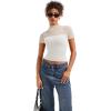 imageSUUKSESS Women Sexy Mesh Sheer Short Sleeve Tops Mock Neck Ruched Going Out ShirtsSnow White
