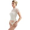 imageSUUKSESS Women Sexy Mesh Sheer Short Sleeve Tops Mock Neck Ruched Going Out ShirtsSnow White