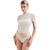 imageSUUKSESS Women Sexy Mesh Sheer Short Sleeve Tops Mock Neck Ruched Going Out ShirtsSnow White