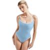 imageSUUKSESS Women Square Neck Lace Bodysuit Sleeveless Spaghetti Strap Tank TopBaby Blue