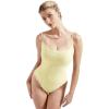 imageSUUKSESS Women Square Neck Lace Bodysuit Sleeveless Spaghetti Strap Tank TopButter Yellow