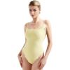 imageSUUKSESS Women Square Neck Lace Bodysuit Sleeveless Spaghetti Strap Tank TopButter Yellow