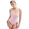 imageSUUKSESS Women Square Neck Lace Bodysuit Sleeveless Spaghetti Strap Tank TopPink