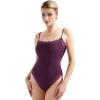imageSUUKSESS Women Square Neck Lace Bodysuit Sleeveless Spaghetti Strap Tank TopViolet