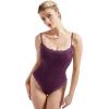 imageSUUKSESS Women Square Neck Lace Bodysuit Sleeveless Spaghetti Strap Tank TopViolet