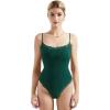 imageSUUKSESS Women Square Neck Lace Bodysuit Sleeveless Spaghetti Strap Tank TopDark Green