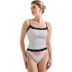 imageSUUKSESS Women Lace Double Lined Camisole Top Spaghetti Strap Going Out Tank TopPulka Dots White