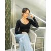 imageSUUKSESS Sweetheart V Neck Long Sleeve Bodysuit Ribbed Compression Bodysuits