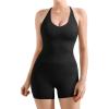 imageSUUKSESS Women 2 Piece Workout Sets Scrunch Butt Shorts with Pockets Padded Tank TopsBlack