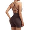 imageSUUKSESS Women 2 Piece Workout Sets Scrunch Butt Shorts with Pockets Padded Tank TopsDeep Brown