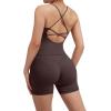 imageSUUKSESS Women 2 Piece Workout Sets Scrunch Butt Shorts with Pockets Padded Tank TopsDeep Brown