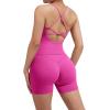 imageSUUKSESS Women 2 Piece Workout Sets Scrunch Butt Shorts with Pockets Padded Tank TopsPeach