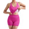 imageSUUKSESS Women 2 Piece Workout Sets Scrunch Butt Shorts with Pockets Padded Tank TopsPeach
