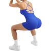 imageSUUKSESS Women 2 Piece Workout Sets Scrunch Butt Shorts with Pockets Padded Tank TopsPeacock Blue