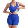 imageSUUKSESS Women 2 Piece Workout Sets Scrunch Butt Shorts with Pockets Padded Tank TopsPeacock Blue