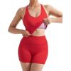 imageSUUKSESS Women 2 Piece Workout Sets Scrunch Butt Shorts with Pockets Padded Tank TopsRed