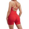 imageSUUKSESS Women 2 Piece Workout Sets Scrunch Butt Shorts with Pockets Padded Tank TopsRed