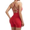 imageSUUKSESS Women 2 Piece Workout Sets Scrunch Butt Shorts with Pockets Padded Tank TopsRed