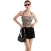 imageSUUKSESS Women Double Lined Halter Going Out Tops Open Back Basic Cami Tank TopsCheetah