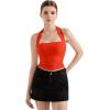 imageSUUKSESS Women Double Lined Halter Going Out Tops Open Back Basic Cami Tank TopsDream Red