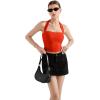 imageSUUKSESS Women Double Lined Halter Going Out Tops Open Back Basic Cami Tank TopsDream Red