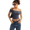 imageSUUKSESS Women Double Lined Off The Shoulder Tops Fitted Going Out Basic ShirtsAsh