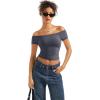 imageSUUKSESS Women Double Lined Off The Shoulder Tops Fitted Going Out Basic ShirtsAsh
