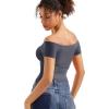 imageSUUKSESS Women Double Lined Off The Shoulder Tops Fitted Going Out Basic ShirtsAsh